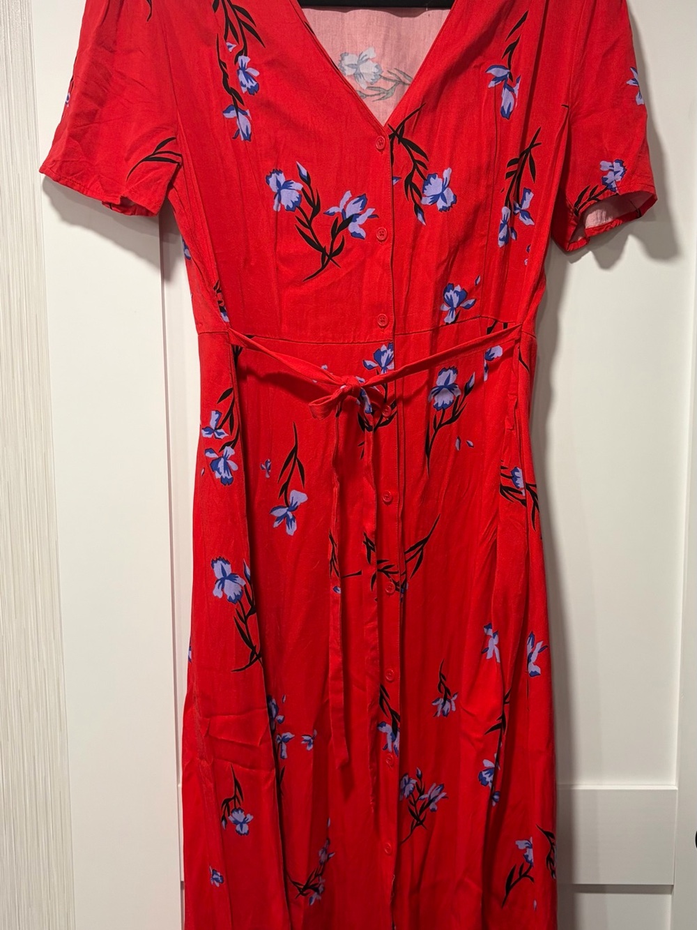 POPSUGAR Red Midi Dress with Blue Floral Print